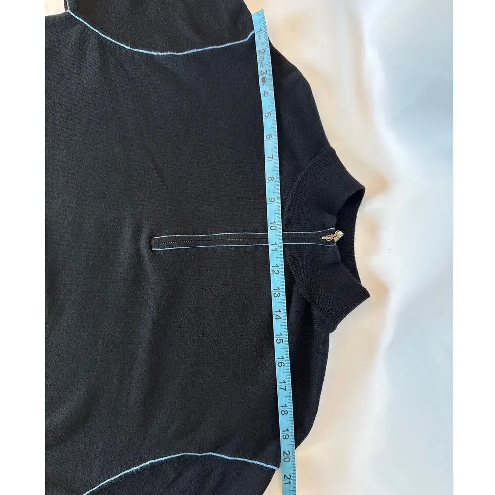 Peter Millar Mens 1/4 Zip Pullover Sweatshirt Black Blue Trim Cotton Cashmere M